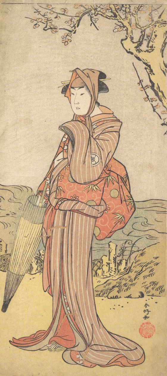 岩井清太郎扮演站在梅花树下的女人，约1788年。 作者 胜川俊子