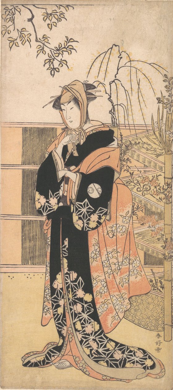 歌舞伎演员濑川喜久野三世扮演的女性角色，约1780年代。 作者 胜川俊子