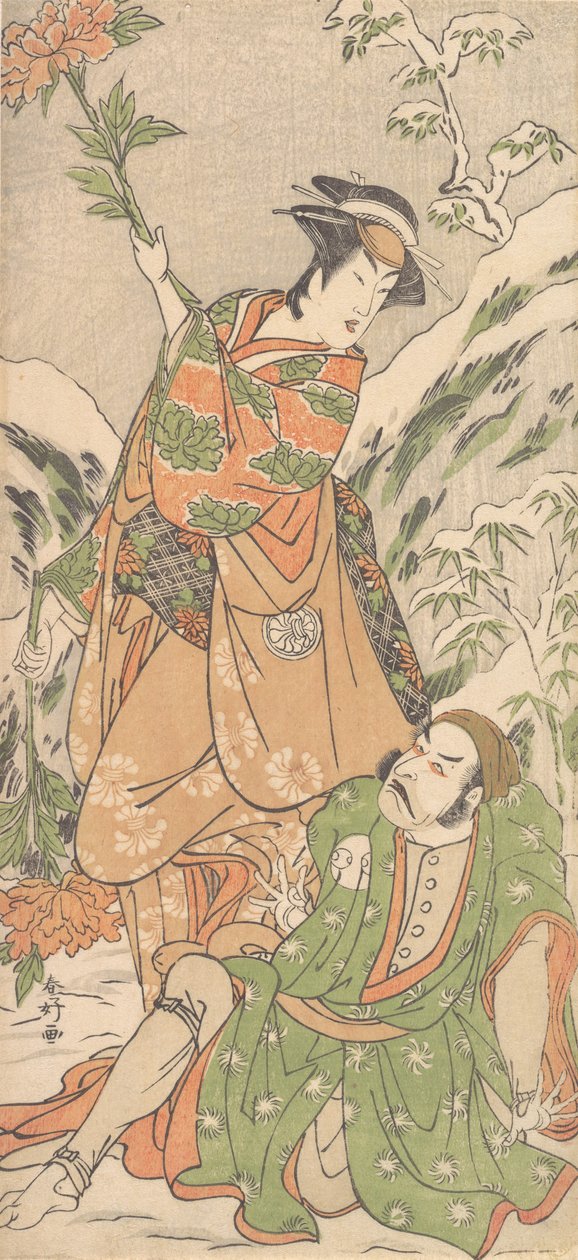 歌舞伎演员Arashi Ryuzo II和Segawa Kikunojo III, 约。1790. 作者 胜川俊子