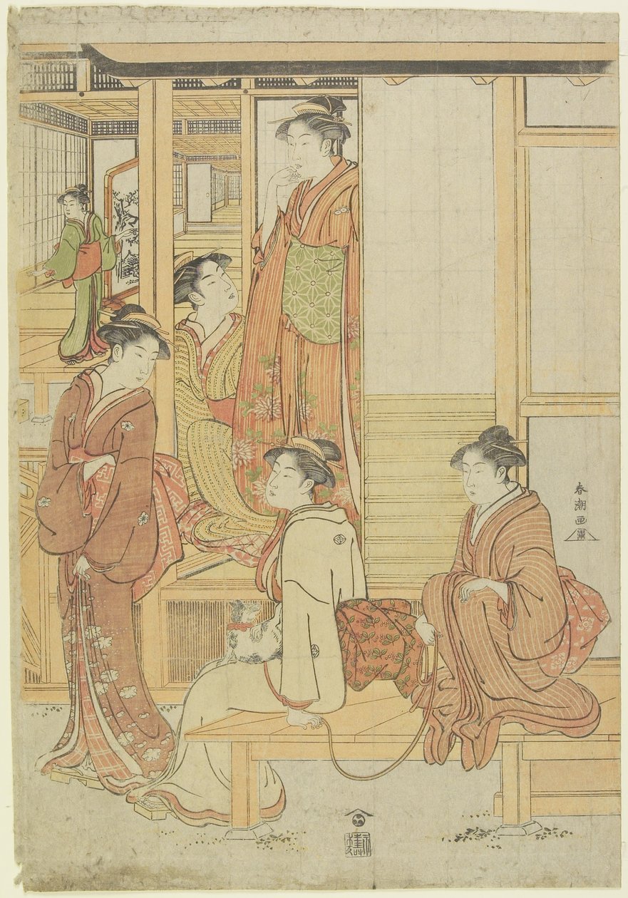 （阳台上的一群女士），c。 1780-1795 作者 胜川俊章