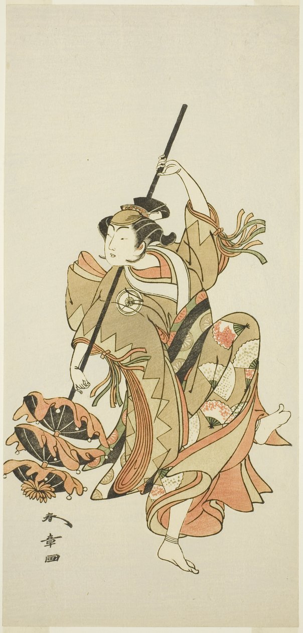 演员岩井寒四郎在《日本之花》中表演三重伞舞：小野小町的五个角色"（"日本之花小野之五芒星"）中的三重伞舞 作者 胜川俊章