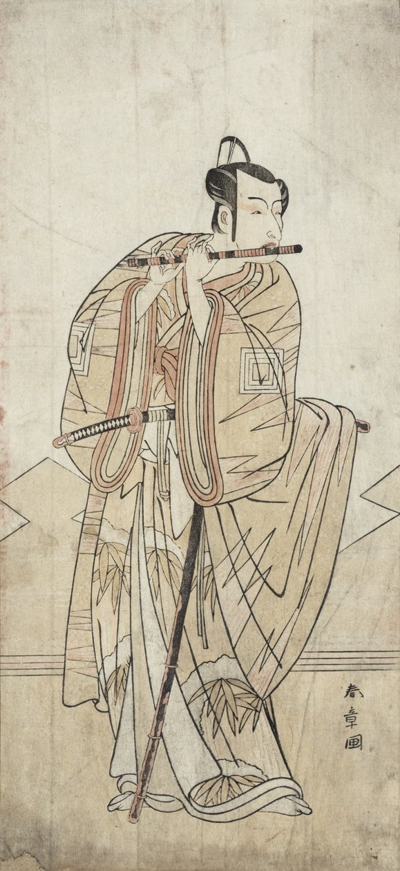 吹笛子的演员（木刻版画） 作者 胜川俊章