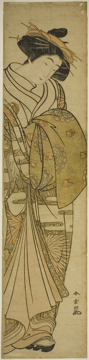 身着菊花图案和服的宫女 作者 胜川俊章