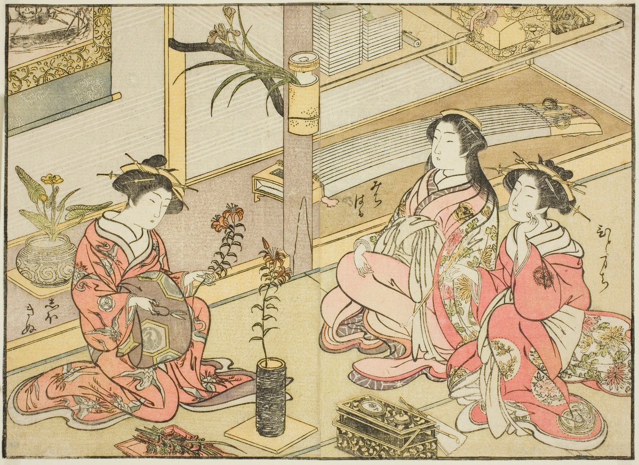 卡多苏塔雅的歌妓，选自《妓院美女镜》，第 1 卷。 作者 胜川俊章