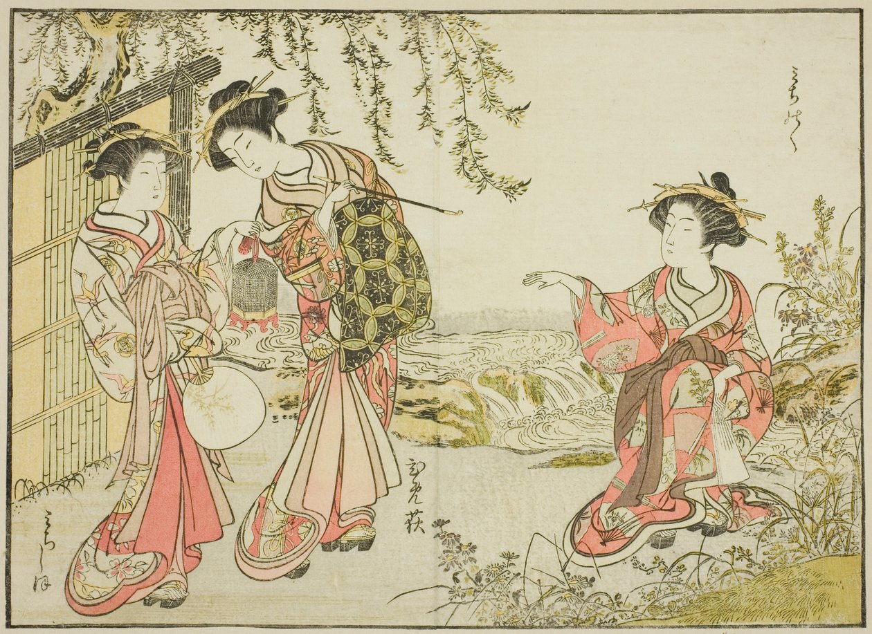 卡多苏塔雅的歌妓，选自《妓院美女镜》，第 1 卷。 作者 胜川俊章