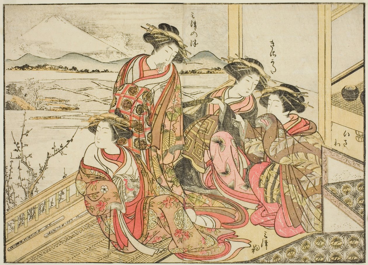 带石屋的歌妓，选自《妓院美女镜》（Seiro bijin awase sugata kagami），第 2 卷。 作者 胜川俊章