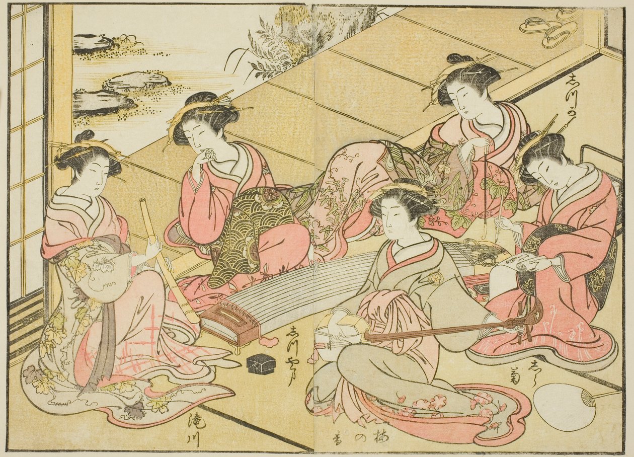 玉屋歌妓，选自《妓院美女镜》，第 1 卷。 作者 胜川俊章
