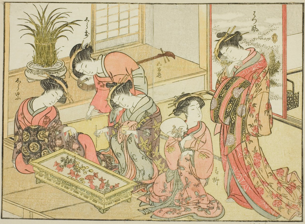 若谷的歌妓，选自《妓院美女镜》，第 1 卷。 作者 胜川俊章