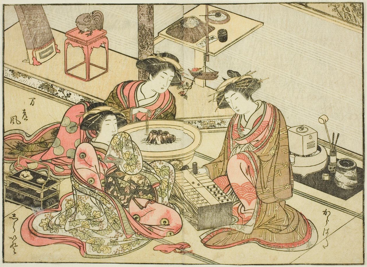 山城屋的歌妓，选自《妓院美女镜》（Seiro bijin awase sugata kagami），第 2 卷。 作者 胜川俊章