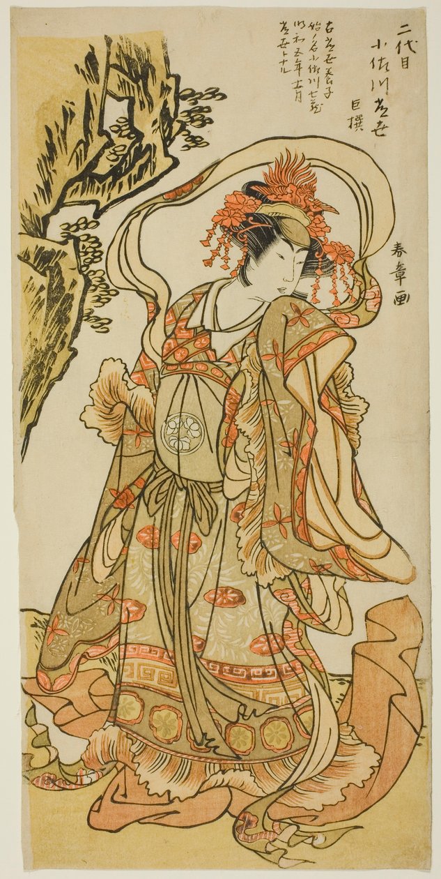 在歌舞伎剧目 "TOKIMEKUYA O-EDO NO HATSUYUKI "中饰演严岛天女的大川常代二世 作者 胜川俊章