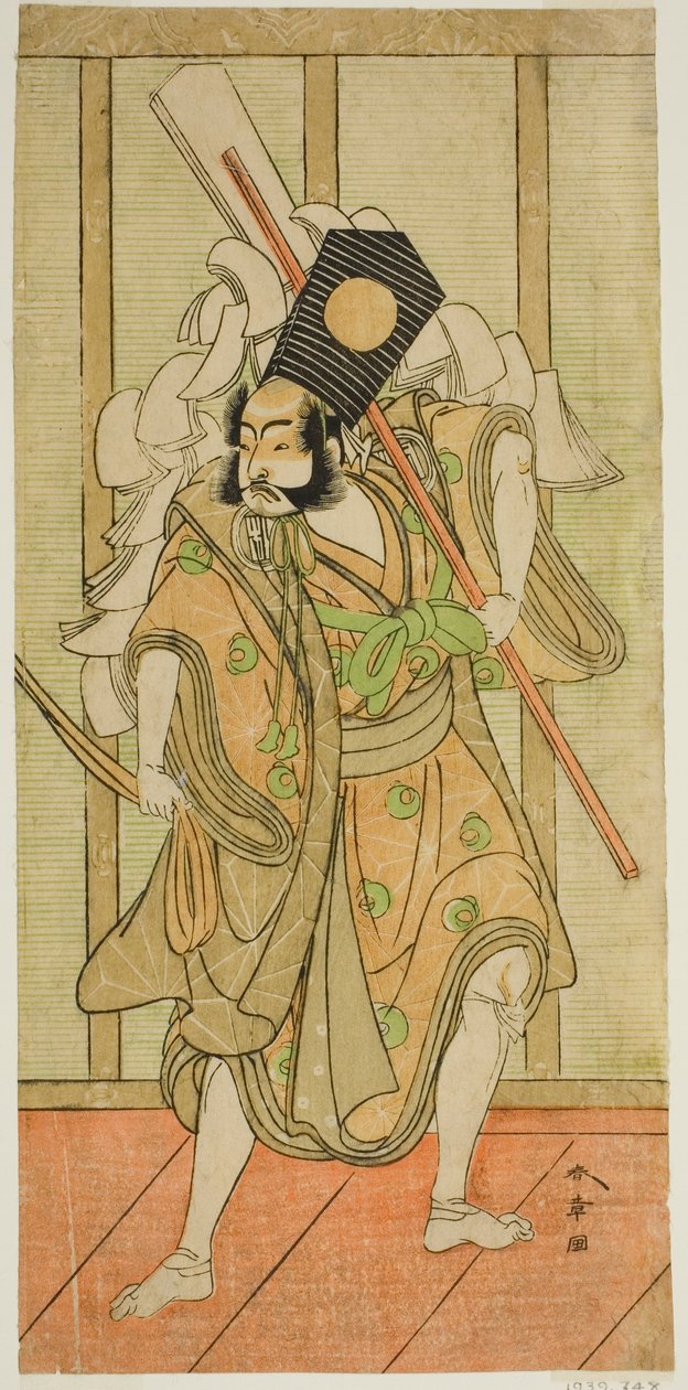 1773 年正月在盛田剧院上演的戏剧《伊郎莳绘曾我之坂月》中饰演朝比奈三郎的演员岚三郎二世 作者 胜川俊章