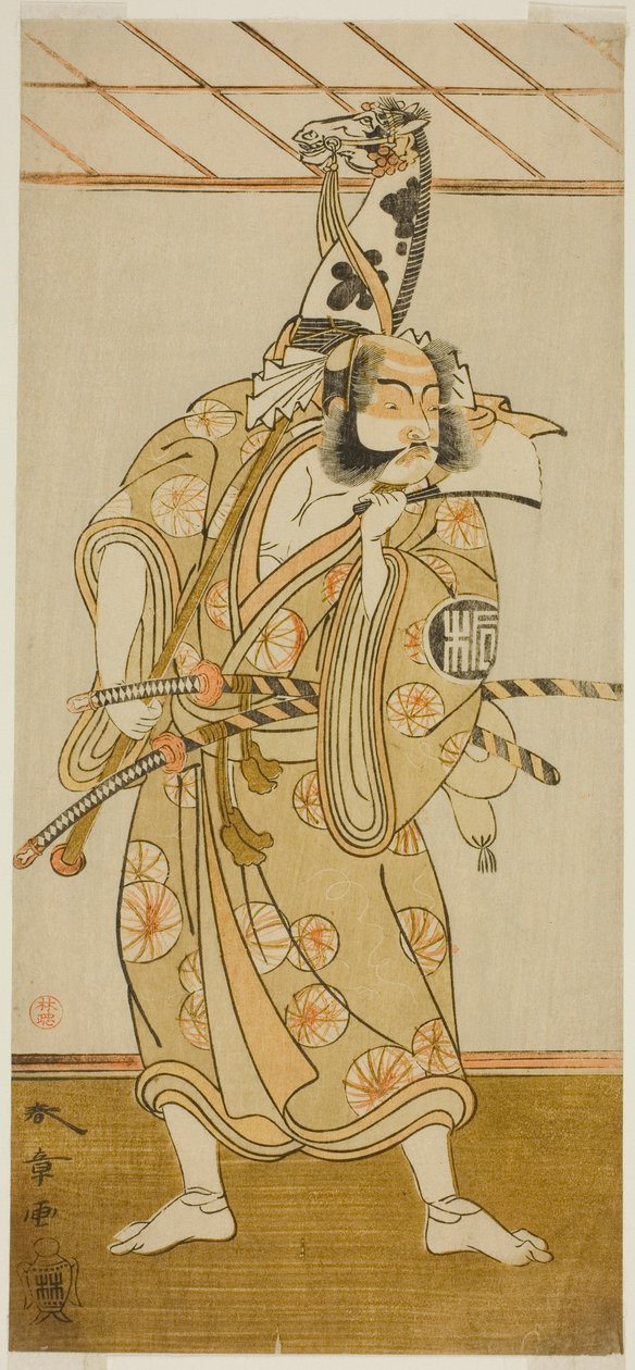 1773 年正月在盛田剧院上演的戏剧《伊郎莳绘曾我之坂月》中饰演朝比奈三郎的演员岚三郎二世 作者 胜川俊章