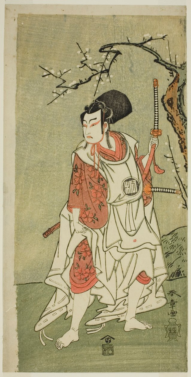 1772 年正月在市村剧院演出的戏剧《菅原登州天乐神》中饰演樱丸的演员岚三郎二世 作者 胜川俊章