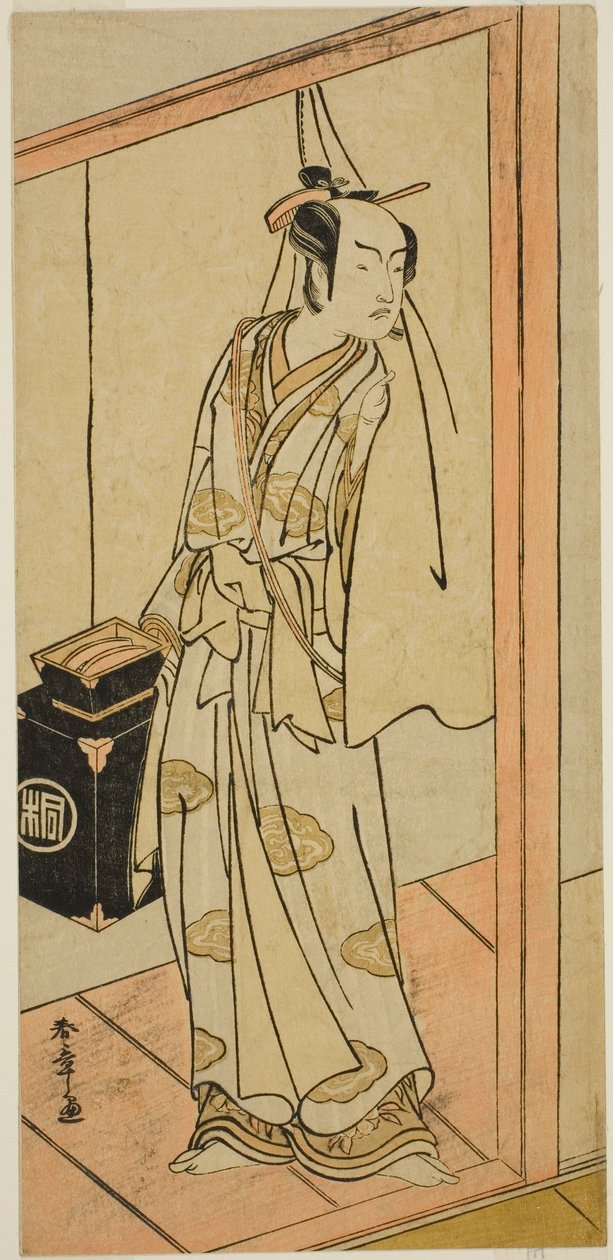 1776 年 3 月在中村剧场演出的戏剧《鲤鱼命》中饰演理发师小花齐三郎的演员岚三郎二世 作者 胜川俊章
