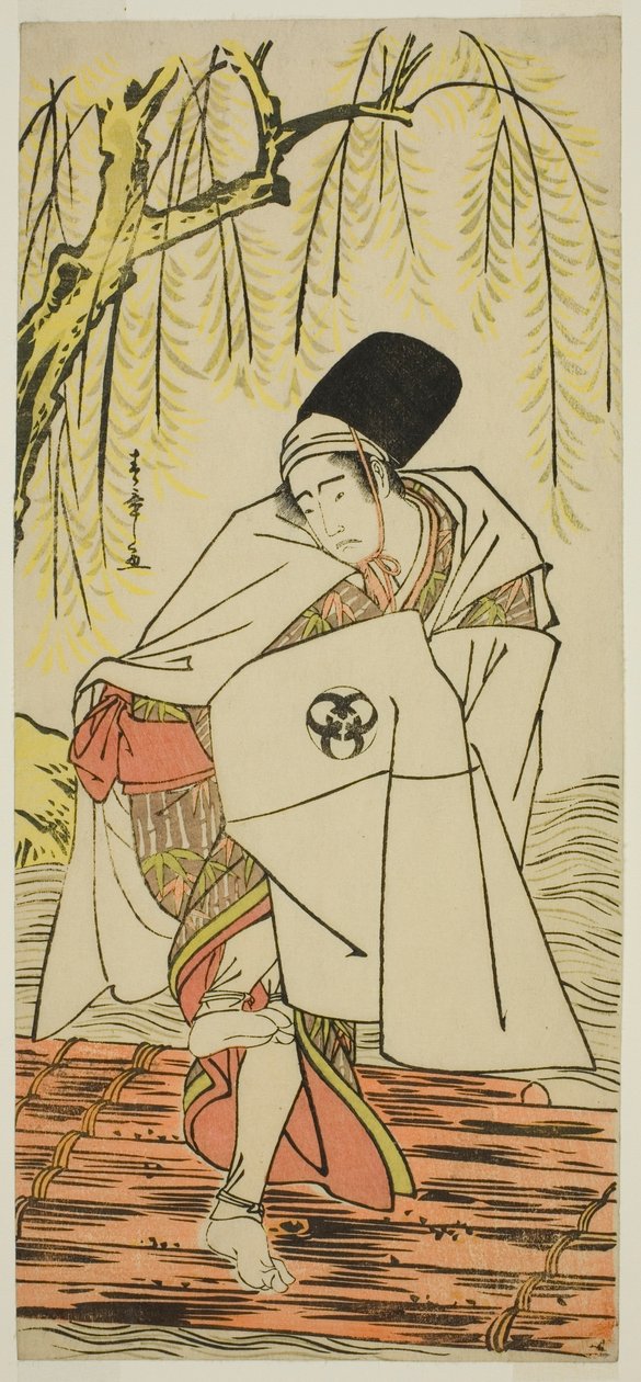 1781 年 11 月在森田剧场演出的话剧《咲香濑雪之宫之野》中饰演伪装成白鹭之灵的神官五之助的演员万户光五郎一世 作者 胜川俊章
