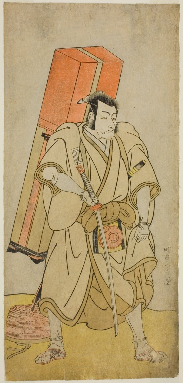 1776 年 11 月在市村剧场演出的《菅田花之雪》一剧中假扮六住郎的演员市川团十郎五世 作者 胜川俊章