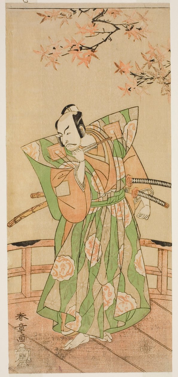 1771 年 5 月在中村剧场（？）演出的戏剧《金德本中村》中饰演桃乃井若三之助安亲的演员 Ichikawa Danjuro V（？ 作者 胜川俊章