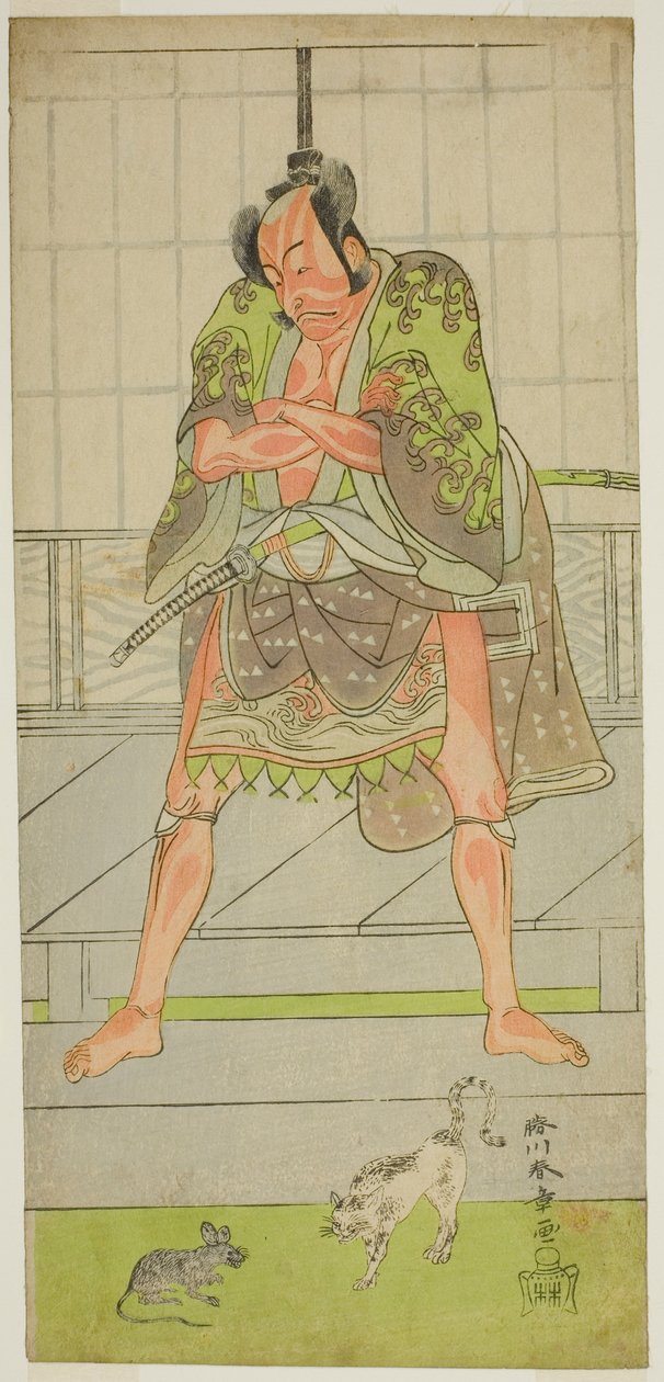 1772 年七月在盛田剧院演出的《京城百戏之内阁》中饰演药师松田咲之助的演员市川团十郎五世 作者 胜川俊章