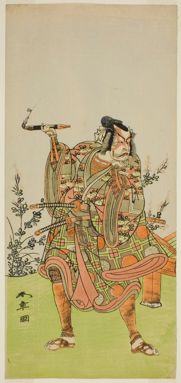 1772 年 11 月在市村剧院（？）演出的话剧《江户片木比克亚常坂》中饰演臼井贞光的演员市川团三郎二世（？ 作者 胜川俊章