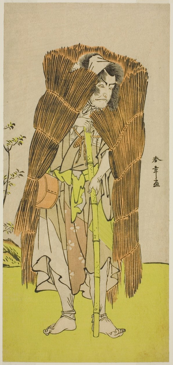 1776 年正月在市村剧院演出的戏剧《Kamuri Kotoba Soga no Yukari》中饰演伪装成乞丐的 Akushichibyoe Kagekiyo 的演员 Ichikawa Ebizo III 作者 胜川俊章