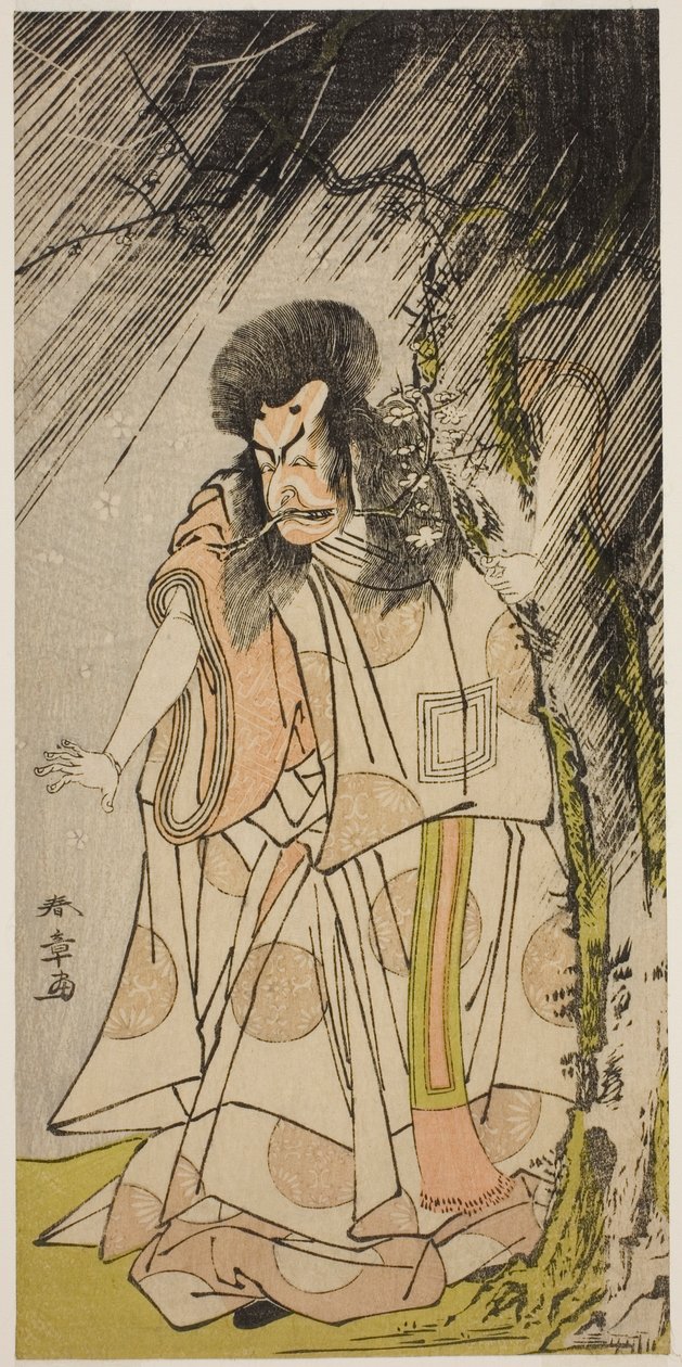 1776 年 8 月在市村剧场演出的戏剧《菅原电击天雷神》中饰演雷神（菅原道真化身）的演员市川惠比藏三世 作者 胜川俊章