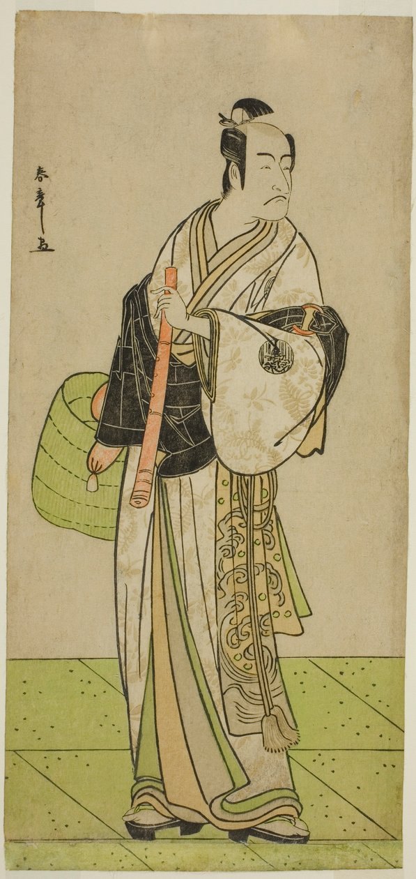 1792 年正月在市村剧场演出的《和歌村崎江户高曾我》一剧中，演员市川惠比藏饰演伪装成小武藏的工藤肃宗 作者 胜川俊章