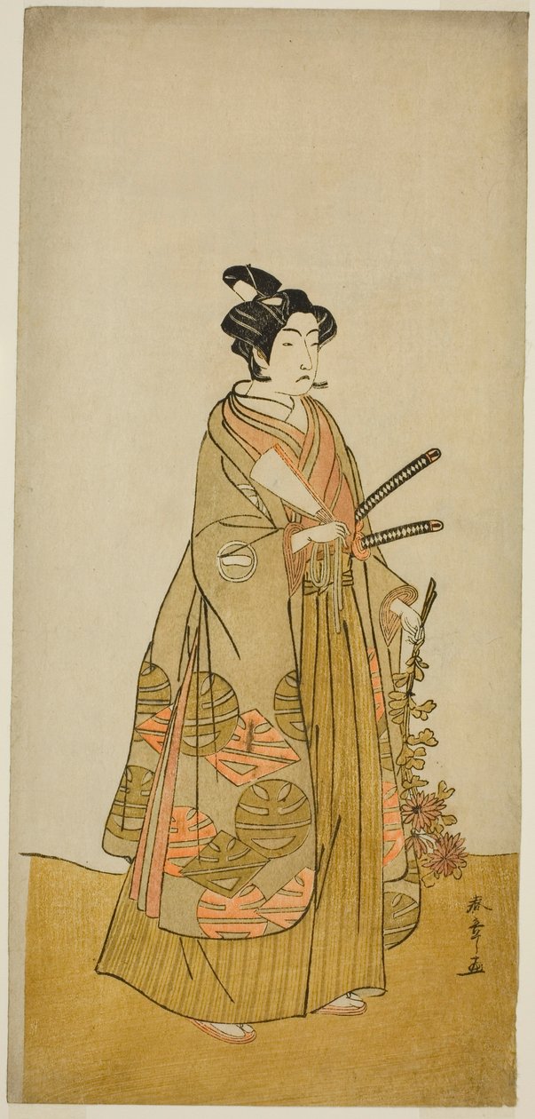 1776 年二月在盛田剧院演出的戏剧《松之京大富士之菅神》中饰演吉祥寺寺页吉三郎的演员市川门之助二世 作者 胜川俊章