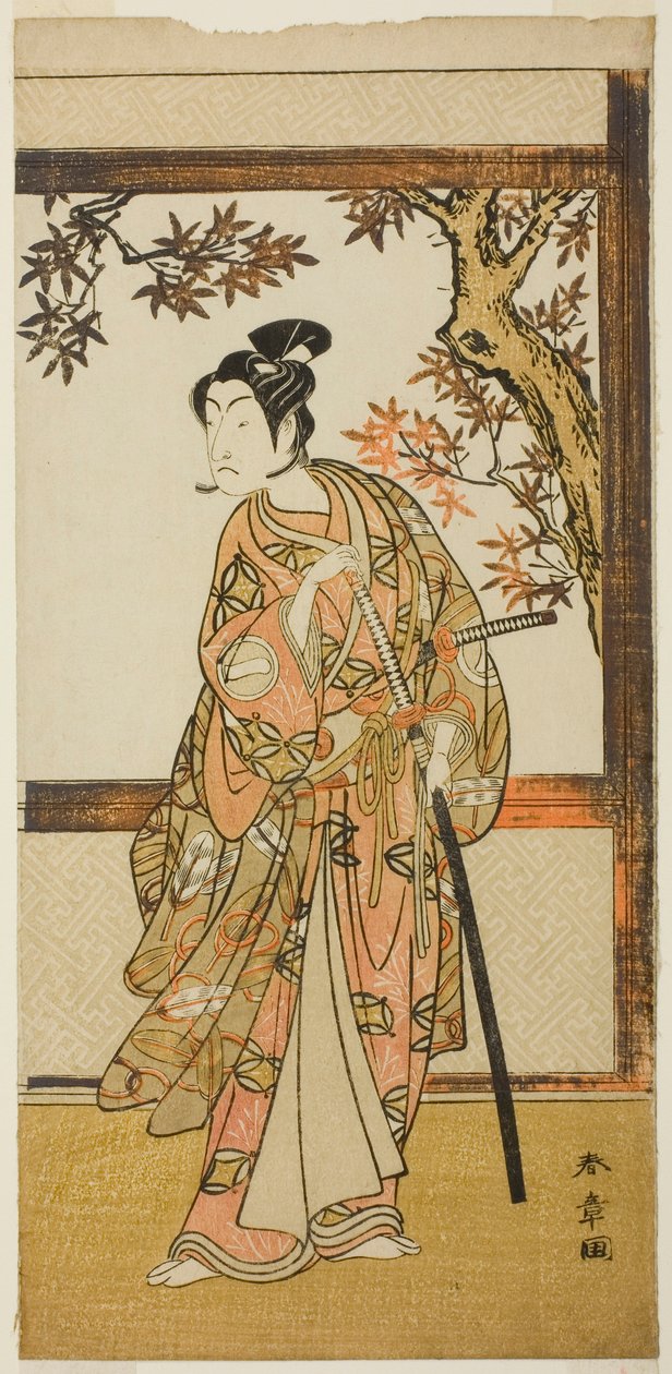 1773 年 11 月在中村剧场演出的《五桧观人町》中饰演篠神部昌次雪平的演员市川门之助二世 作者 胜川俊章