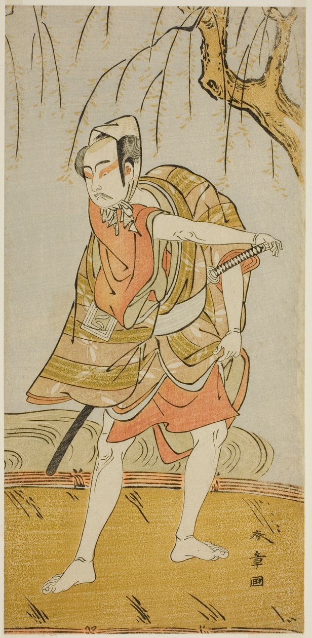 1773年3月在中村剧场（？）演出的《和田坂盛荣贺神》（？）中饰演平野屋德兵卫的演员市川耀造二世（？ 作者 胜川俊章