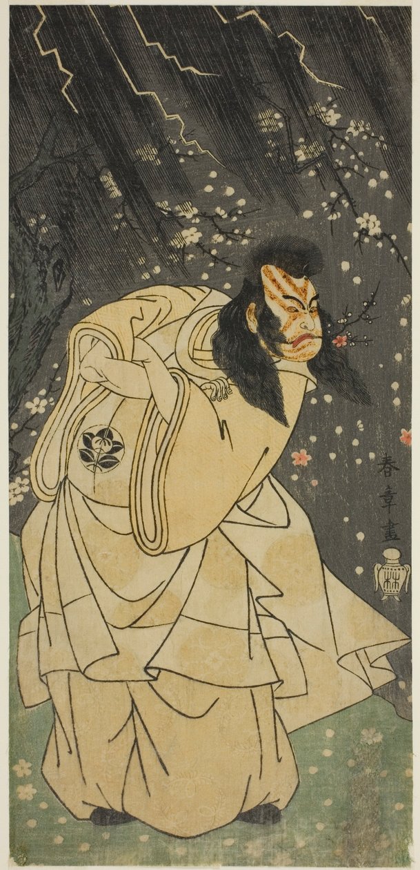 1768 年 8 月在市村剧场演出的《菅原登州天乐神》中饰演菅庄的演员市村右左卫门九世 作者 胜川俊章