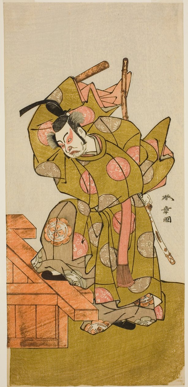 1776 年 11 月在市村剧场演出的戏剧《菅田花之雪》中饰演大友之玄论师的演员市村右左卫门九世 作者 胜川俊章