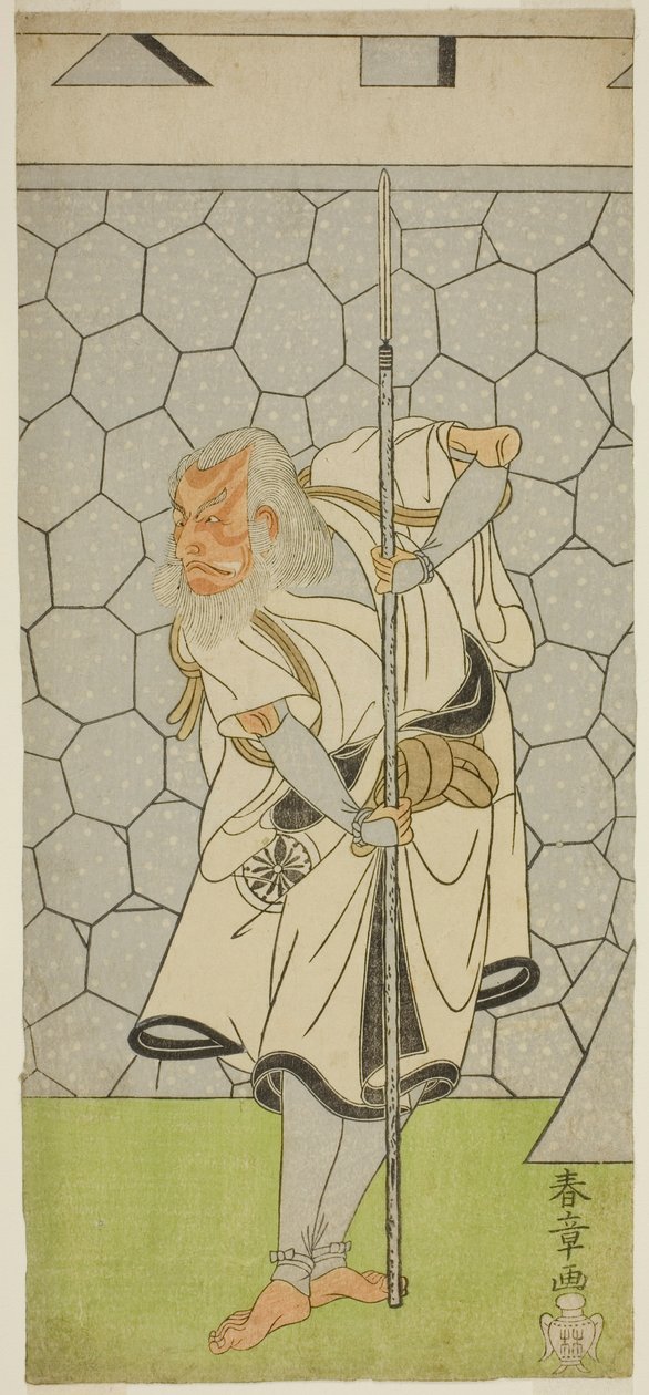1770 年 6 月在中村剧场演出的戏剧《片垣内中子加贺美》中饰演菊地兵库成景的演员松本小四郎三世 作者 胜川俊章