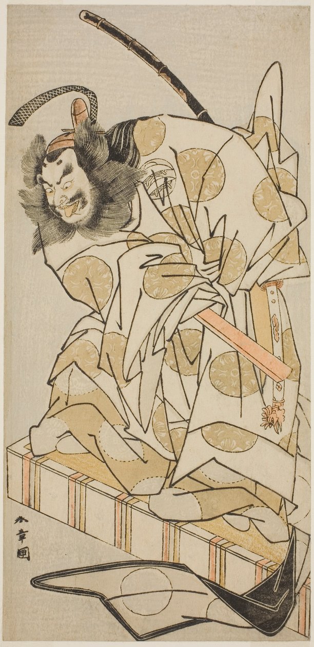 1775 年 11 月在市村剧场演出的话剧《大船太平记》中饰演波文之佐清田的演员中岛美右卫门二世 作者 胜川俊章