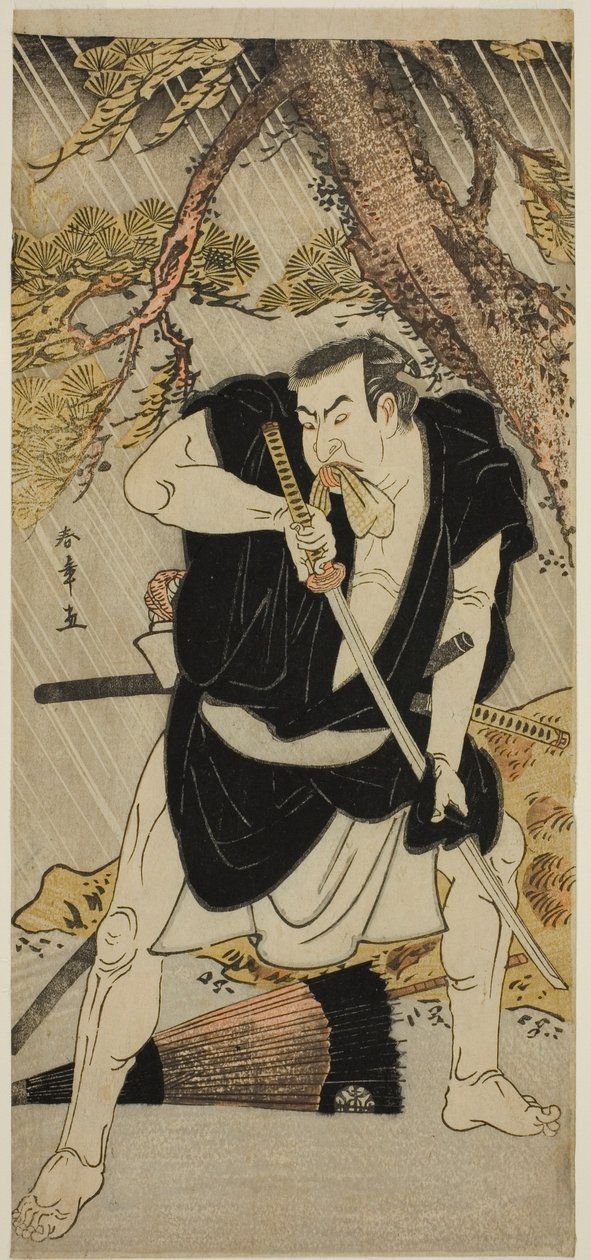 1783 年 6 月在市村剧院演出的话剧《金德本中兴村》中饰演小野贞九郎的演员中村中藏一世 作者 胜川俊章