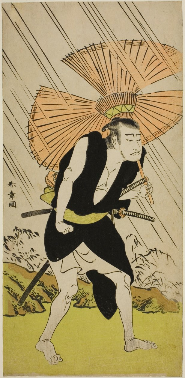 1776 年五月在中村剧场演出的话剧《金德本中村》中饰演小野贞九郎的演员中村中藏一世 作者 胜川俊章