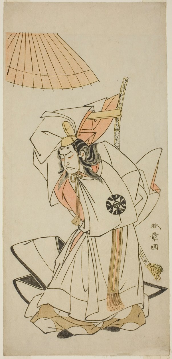 1773年11月1日起在中村剧场演出的《您最喜爱的剧目观神町》中饰演后鸟羽天皇弟弟高丽平亲王的演员中村中藏一世 作者 胜川俊章
