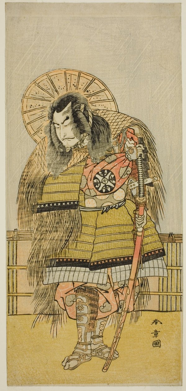 1775 年 8 月在中村剧场演出的《首濑太平记》中饰演竹地十兵卫光秀的演员中村中藏一世 作者 胜川俊章