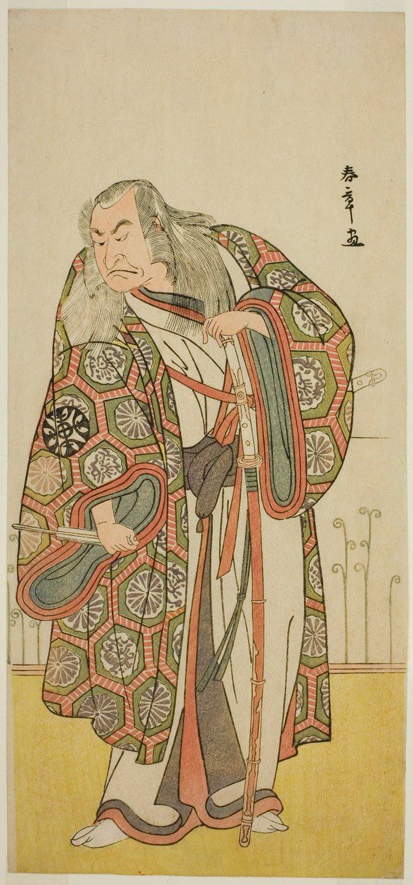 1789 年正月在中村剧场（？）上演的《江户之富士若柳曾我》中饰演剑术大师拓间源流的演员中村中藏一世（？ 作者 胜川俊章