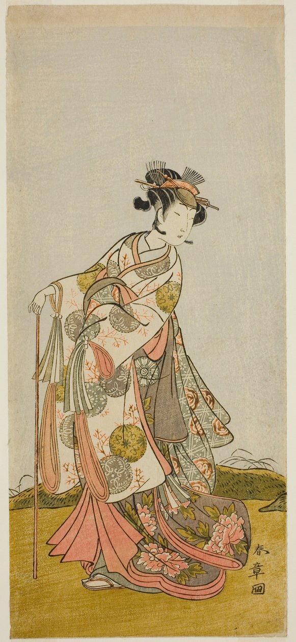 1774 年 5 月在森田剧场上演的话剧《新臼雪物语》中饰演臼雪公主（臼雪姬）的演员中村能代一世 作者 胜川俊章