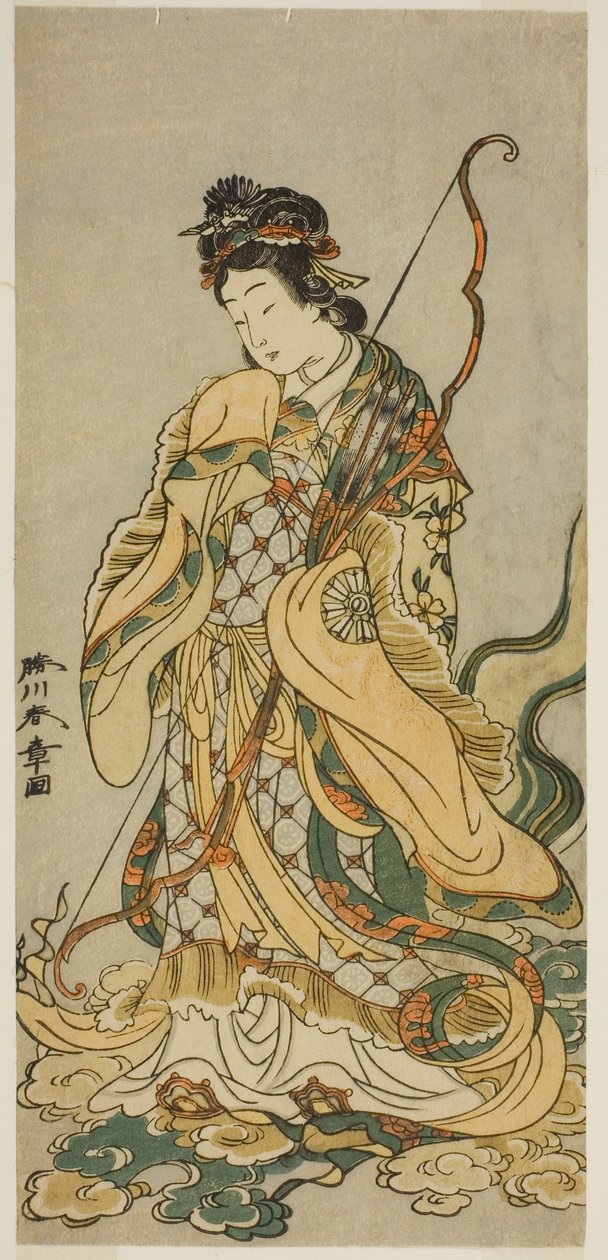 1773 年 11 月在森田剧场演出的话剧 "Onno Aruji Hatsuyuki no Sekai "中饰演江之岛神仙 Benzaiten 的演员 Nakamura Noshio I 作者 胜川俊章