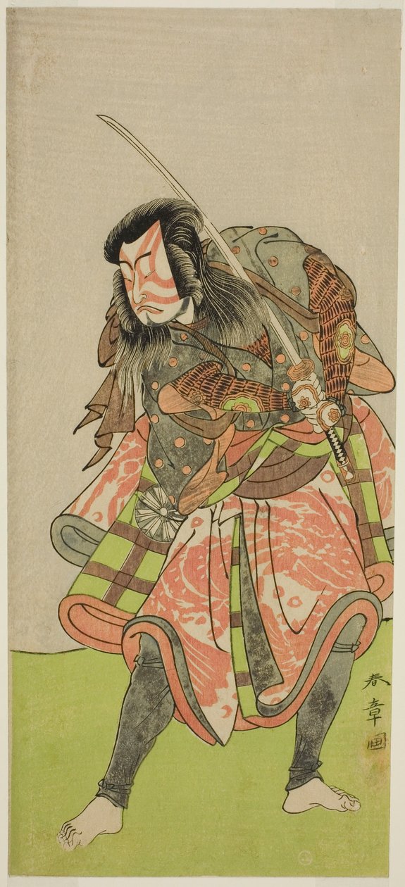 1774 年正月在森田剧场上演的《风筝姬 初代曾我》中饰演秋七兵卫景清的演员中村富十郎一世 作者 胜川俊章