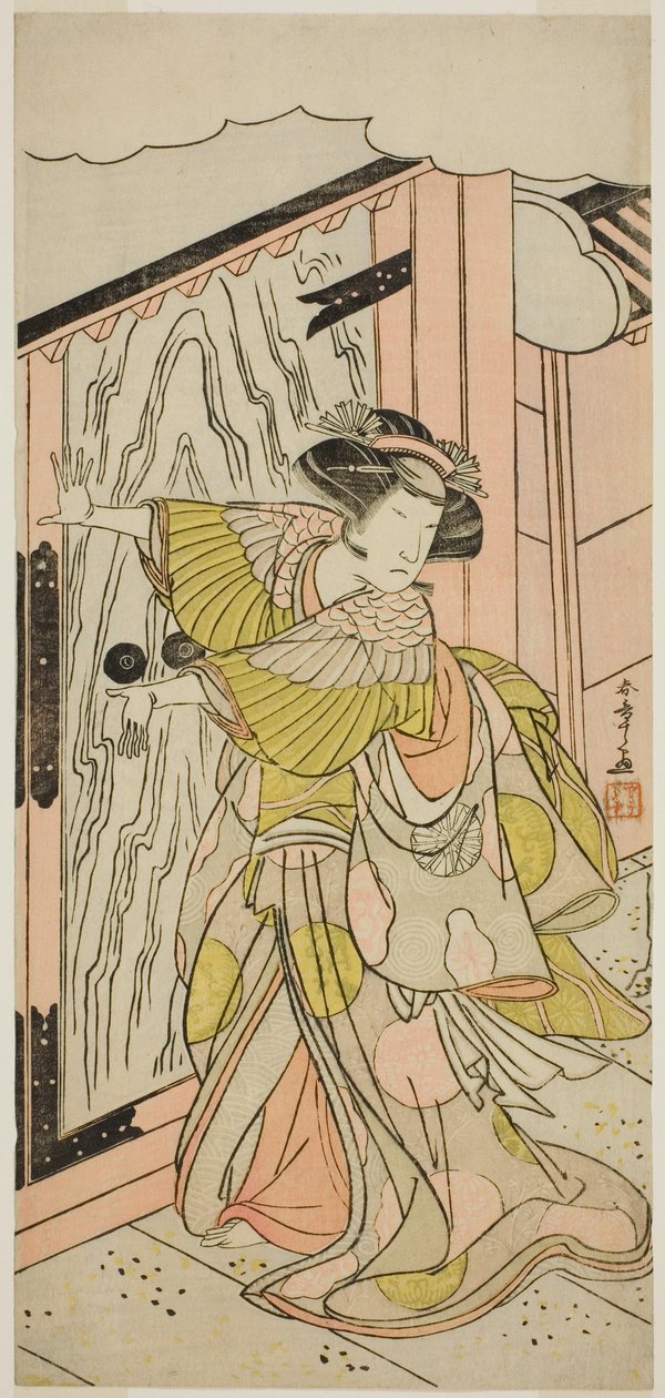 1777 年七月在中村剧场演出的《和田嘎森翁那舞鹤》中饰演 Hangaku 夫人（Hangaku Gozen）的演员中村富十郎一世 作者 胜川俊章