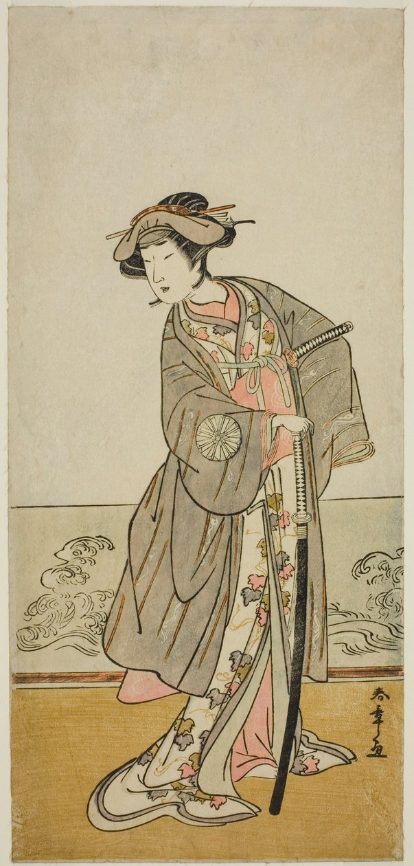 1777 年七月在中村剧场演出的《和田嘎森翁那舞鹤》中饰演 Hangaku 夫人（Hangaku Gozen）的演员中村富十郎一世 作者 胜川俊章