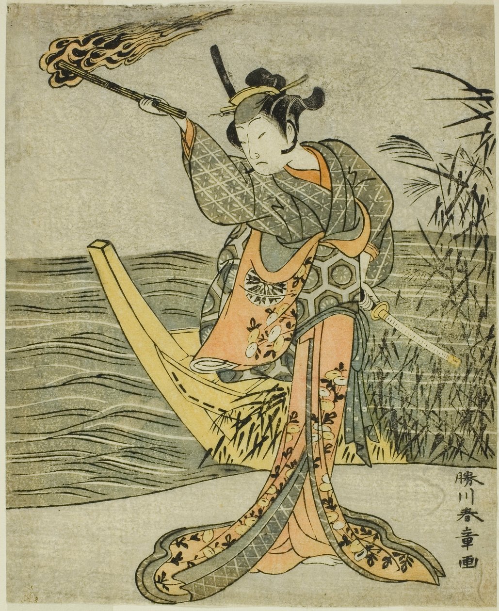 1771 年 11 月在森田剧场演出的《重修屋顶：月也照耀吉原游乐区》中饰演名古屋大山的演员中村富十郎一世 作者 胜川俊章