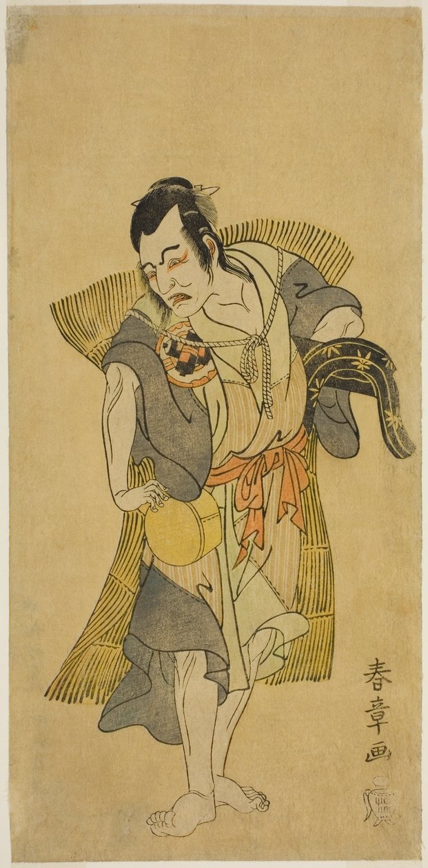 1769 年正月在中村剧场演出的《曾我莫言之爱吾的若松》一剧中扮作乞丐的工藤助常的演员中村右卫门一世 作者 胜川俊章