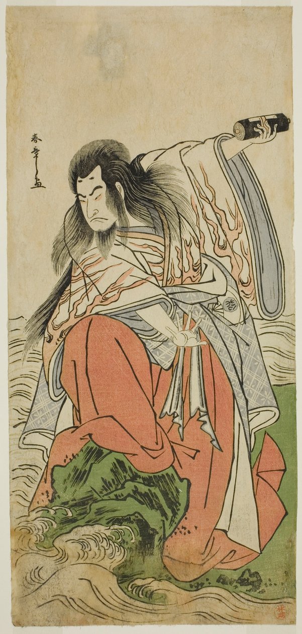 1780 年 11 月在中村剧场演出的《北海道西木之若鹰》中饰演退位天皇肃德的演员小野江松介一世 作者 胜川俊章