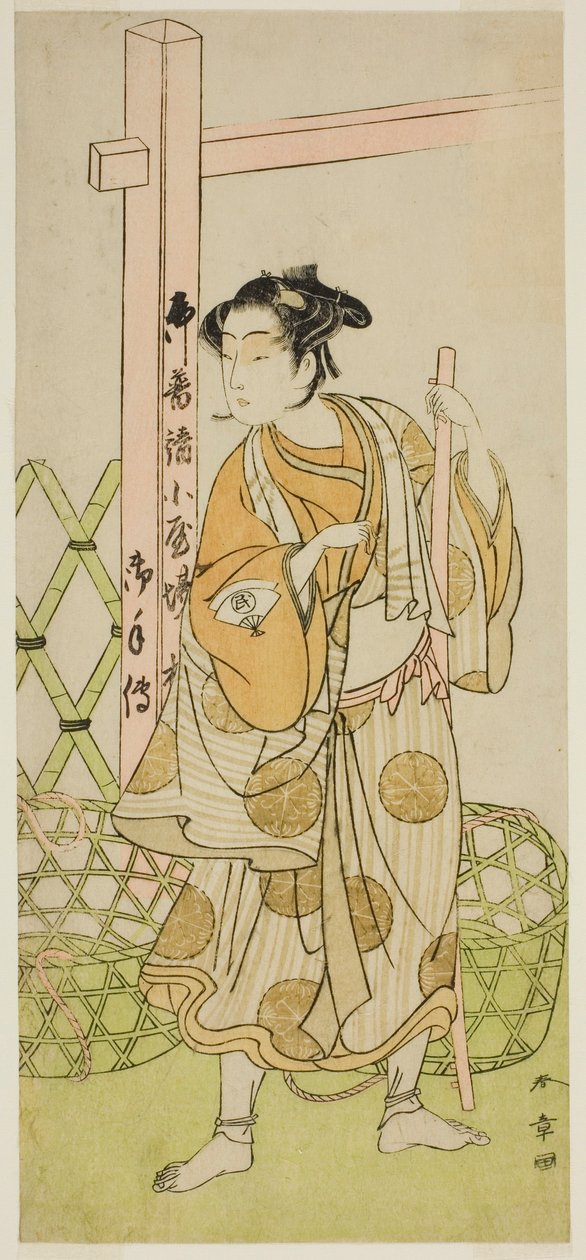 1773年8月在市村剧场演出的话剧《四天王寺登场伎》中，饰演四德太师（？ 作者 胜川俊章