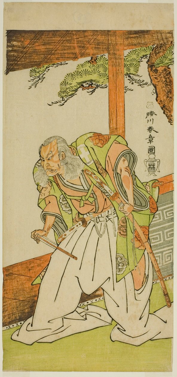 1772 年七月在盛田剧院演出的《京成百戏之内阁》中饰演筱田次郎大雨的演员大谷广右卫门三世 作者 胜川俊章