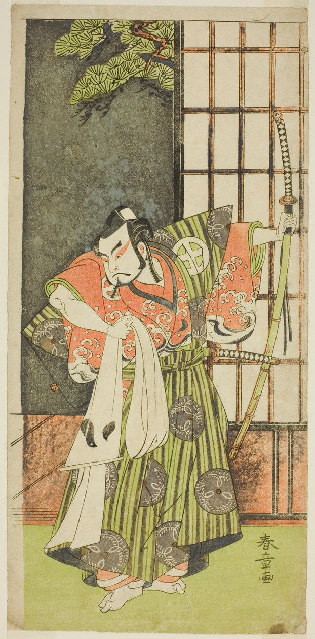 1770 年 11 月在市村剧场演出的话剧《妙音菊伊豆之纪》中饰演河津三郎的演员大谷弘治三世 作者 胜川俊章