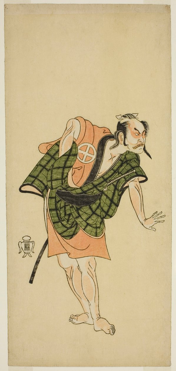 1765 年二月在森田剧场（？）演出的《文心菅神曾我》（？）中饰演鬼雄新左卫门的演员大谷弘治三世（？ 作者 胜川俊章